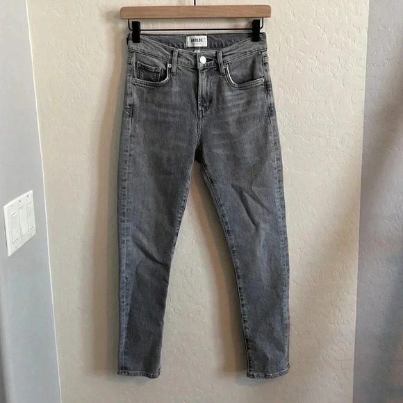 Agolde Mirror Gray Toni Mid Rise Straight Jeans 23 - Picture 3 of 7